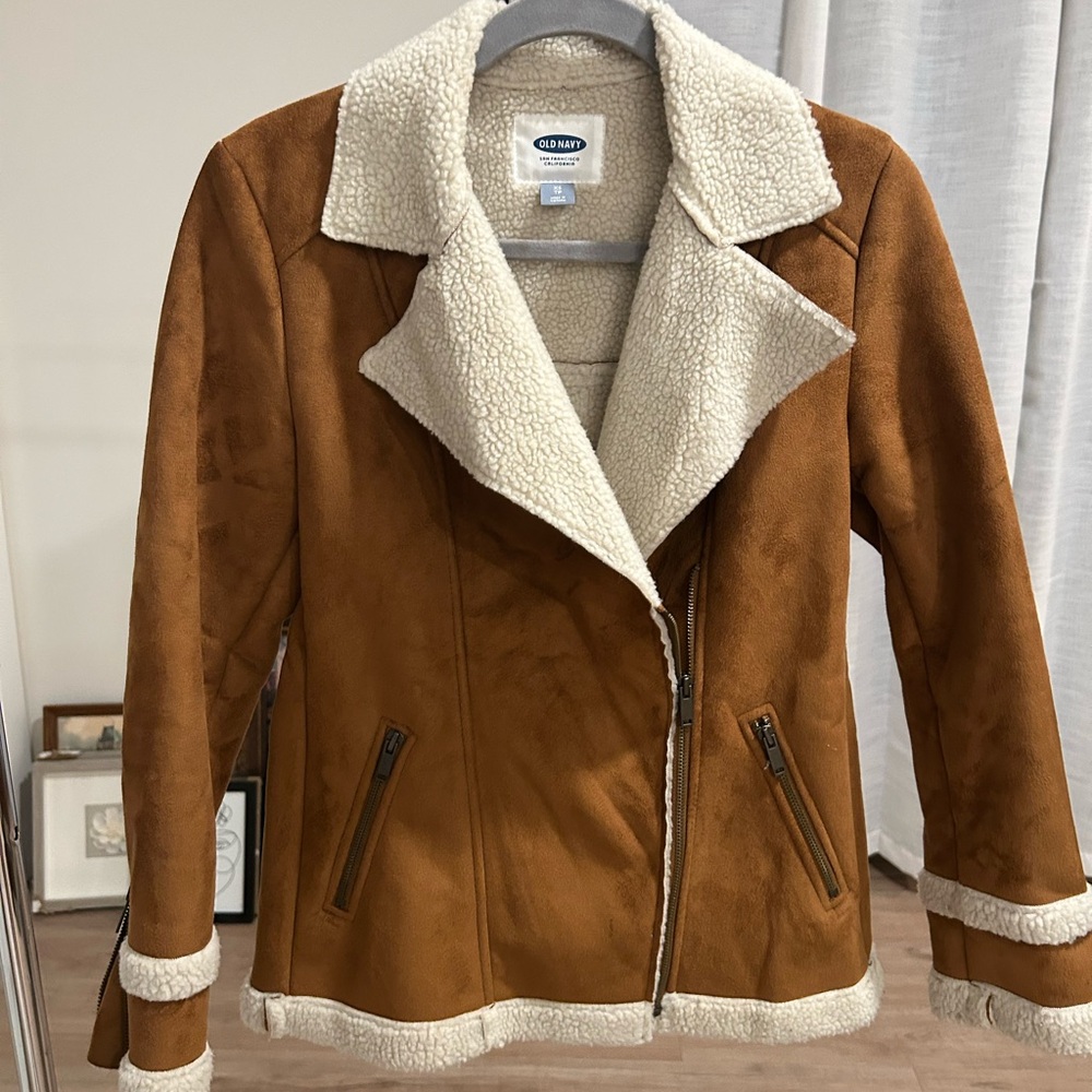 Old Navy Women's Tan Teddy Jacket with Cream Lining